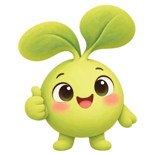 Leif, a round green sprout with two leaves on his head